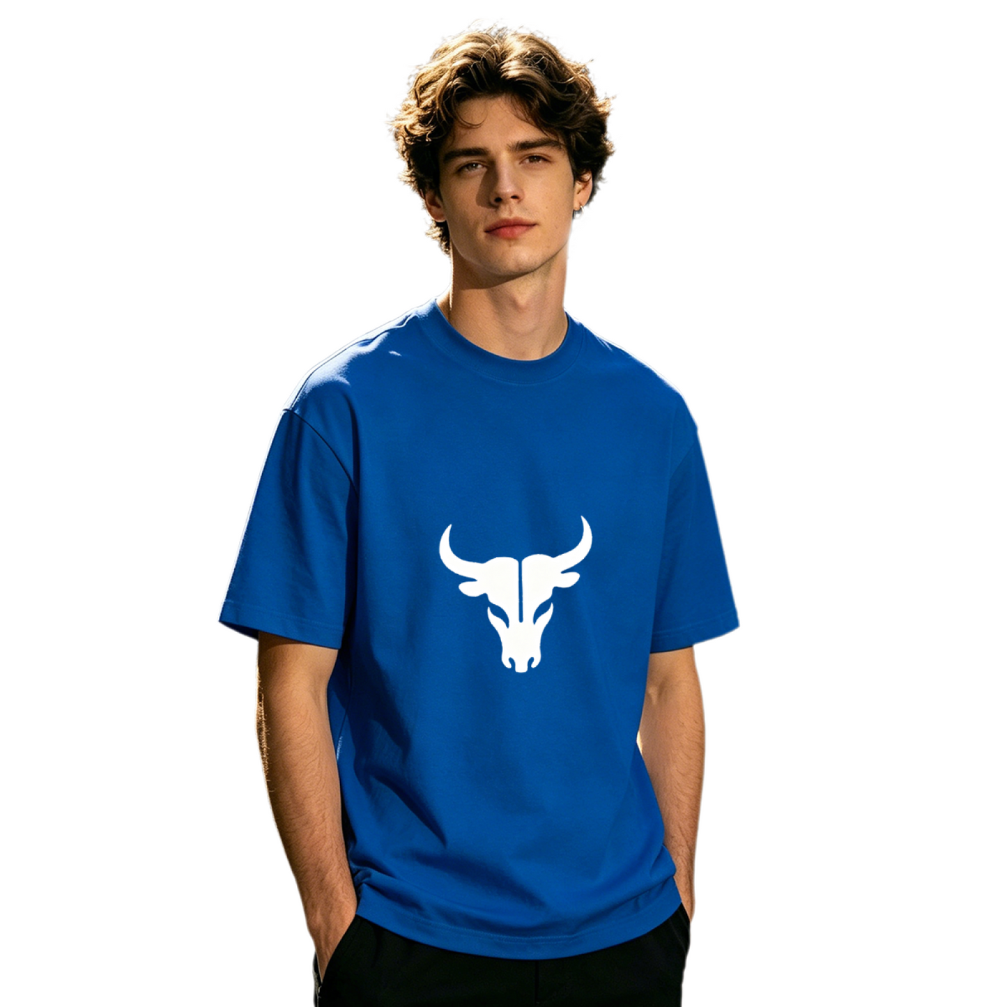 Men's Retro Bull Skull Western Minimal Graphic Crew Neck T-Shirt