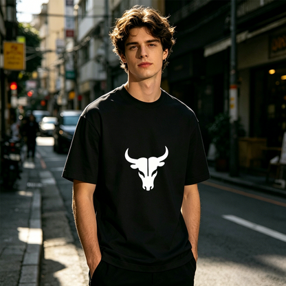 Men's Retro Bull Skull Western Minimal Graphic Crew Neck T-Shirt