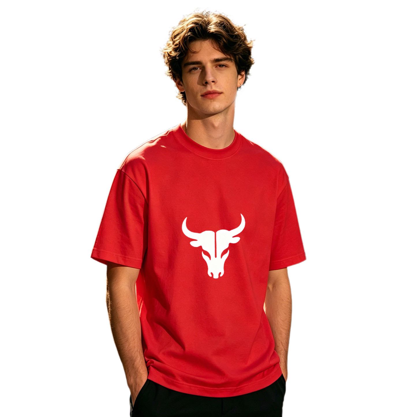 Men's Retro Bull Skull Western Minimal Graphic Crew Neck T-Shirt