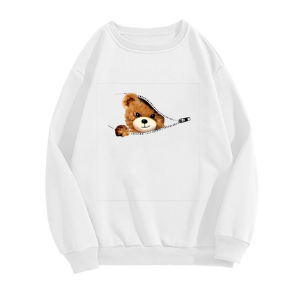 Fun Zipper?Peeking Teddy Bear Crewneck Sweatshirt