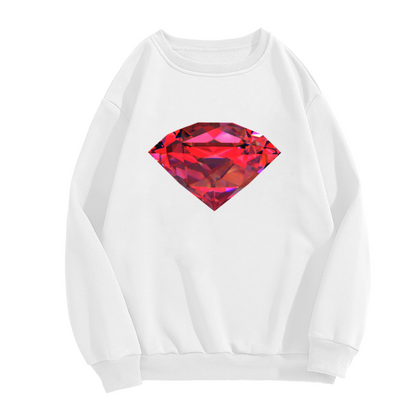 Shiny Red Ruby Gemstone Diamond Art Casual Crewneck Sweatshirt