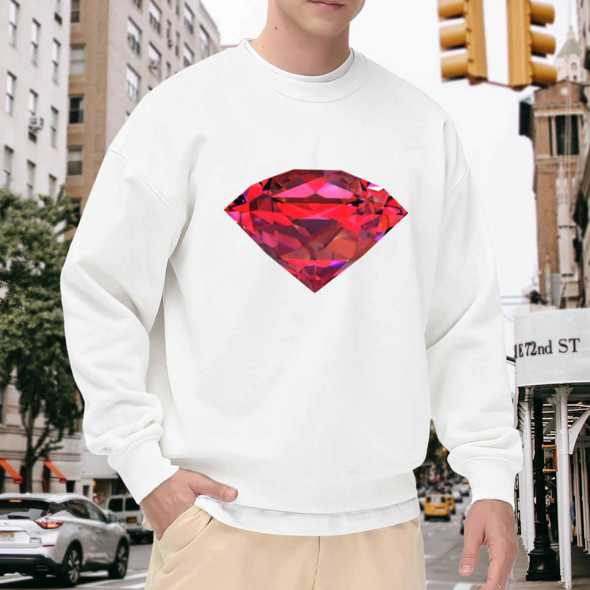 Shiny Red Ruby Gemstone Diamond Art Casual Crewneck Sweatshirt