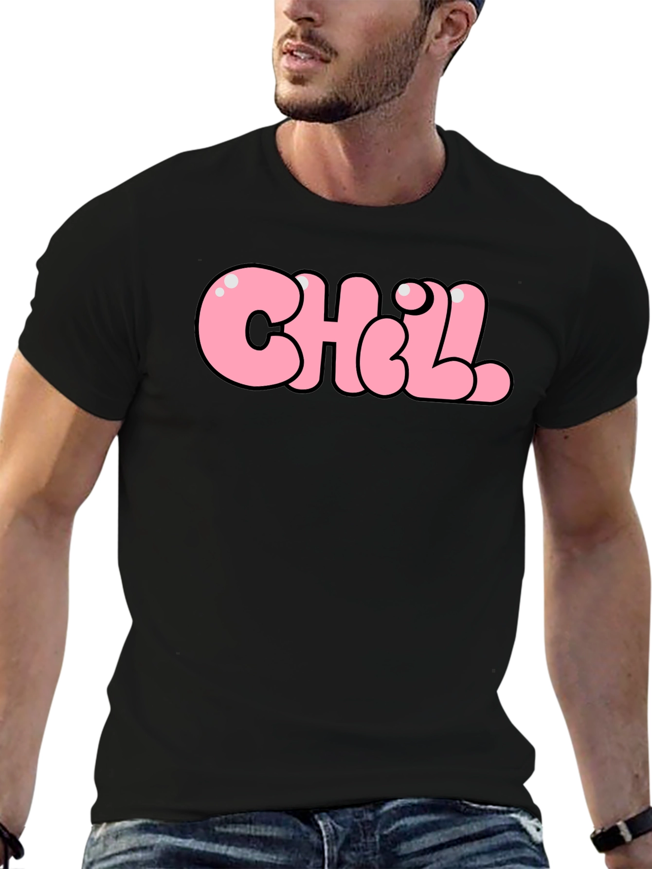 Chill Bubble Letter Graphic Tee - Black