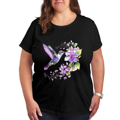 Watercolor Purple Hummingbird Wildflower Art Tee