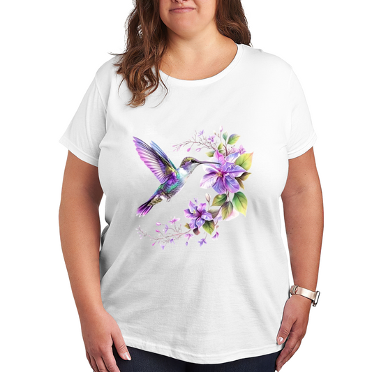 Watercolor Purple Hummingbird Wildflower Art Tee