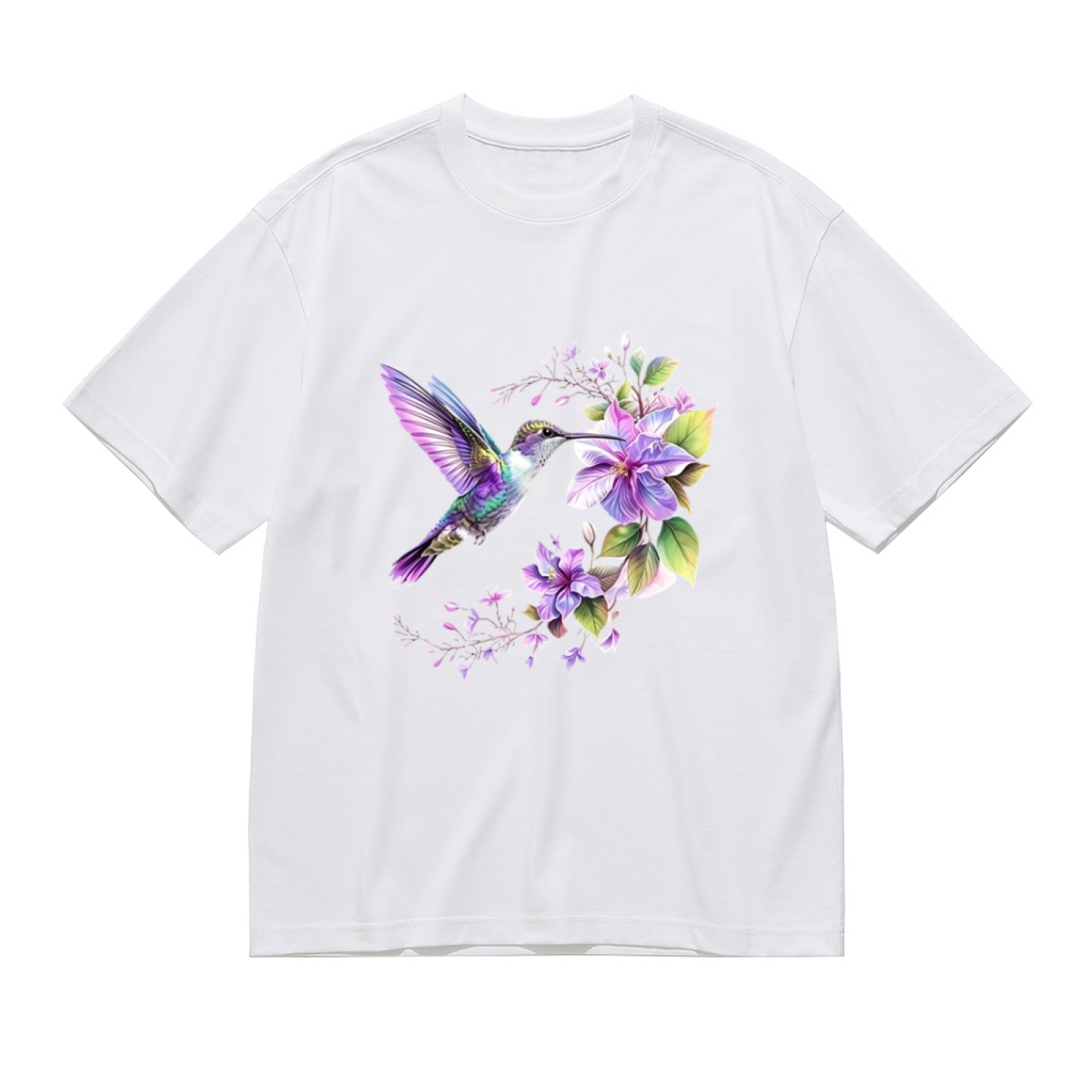 Watercolor Purple Hummingbird Wildflower Art Tee