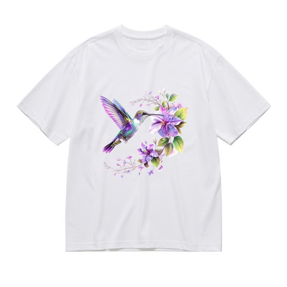 Watercolor Purple Hummingbird Wildflower Art Tee
