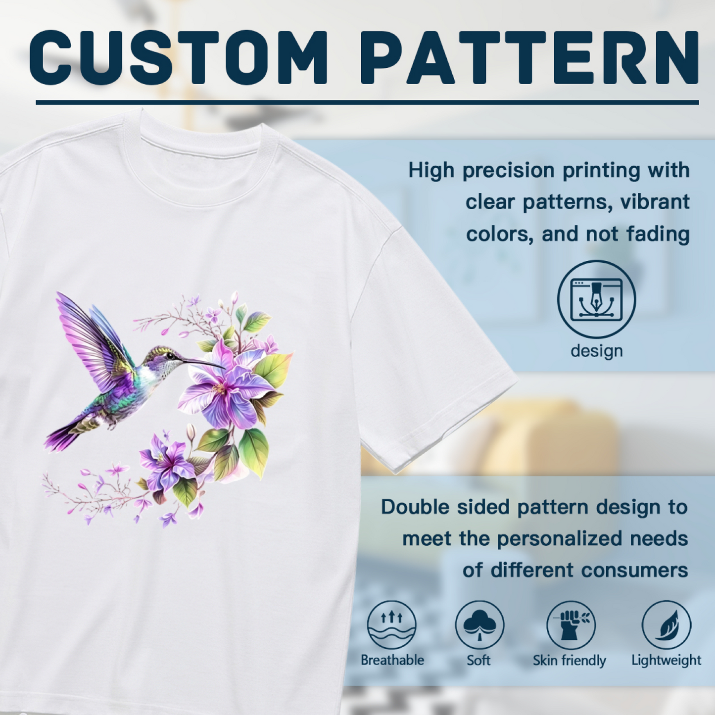 Watercolor Purple Hummingbird Wildflower Art Tee