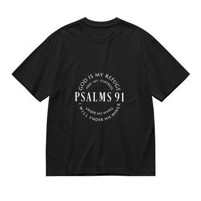Men's PSALMS 91 God Is My Refuge White Circular Text Faith Tee