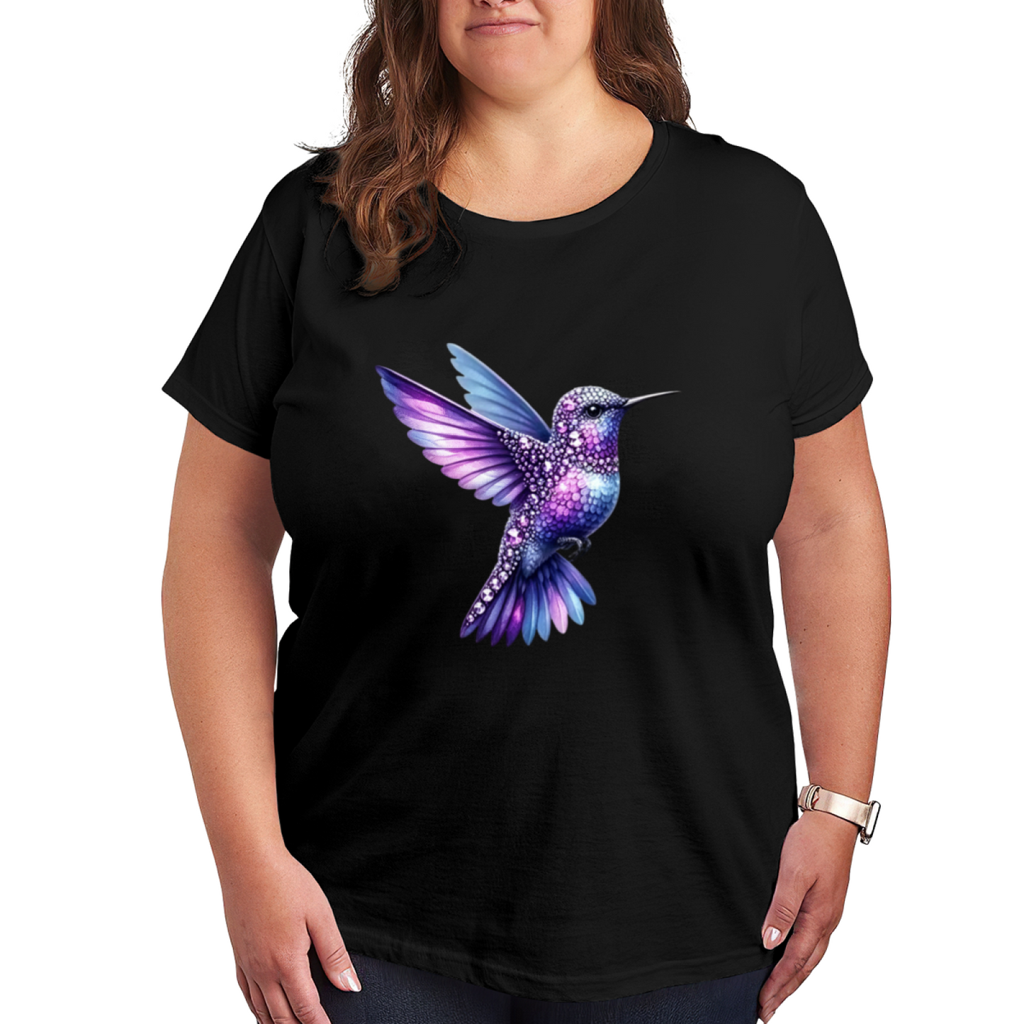 Sparkly Purple Rhinestone Hummingbird Shimmer Tee