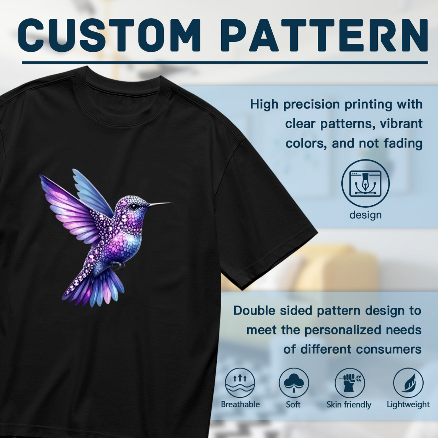 Sparkly Purple Rhinestone Hummingbird Shimmer Tee