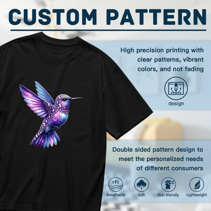 Sparkly Purple Rhinestone Hummingbird Shimmer Tee