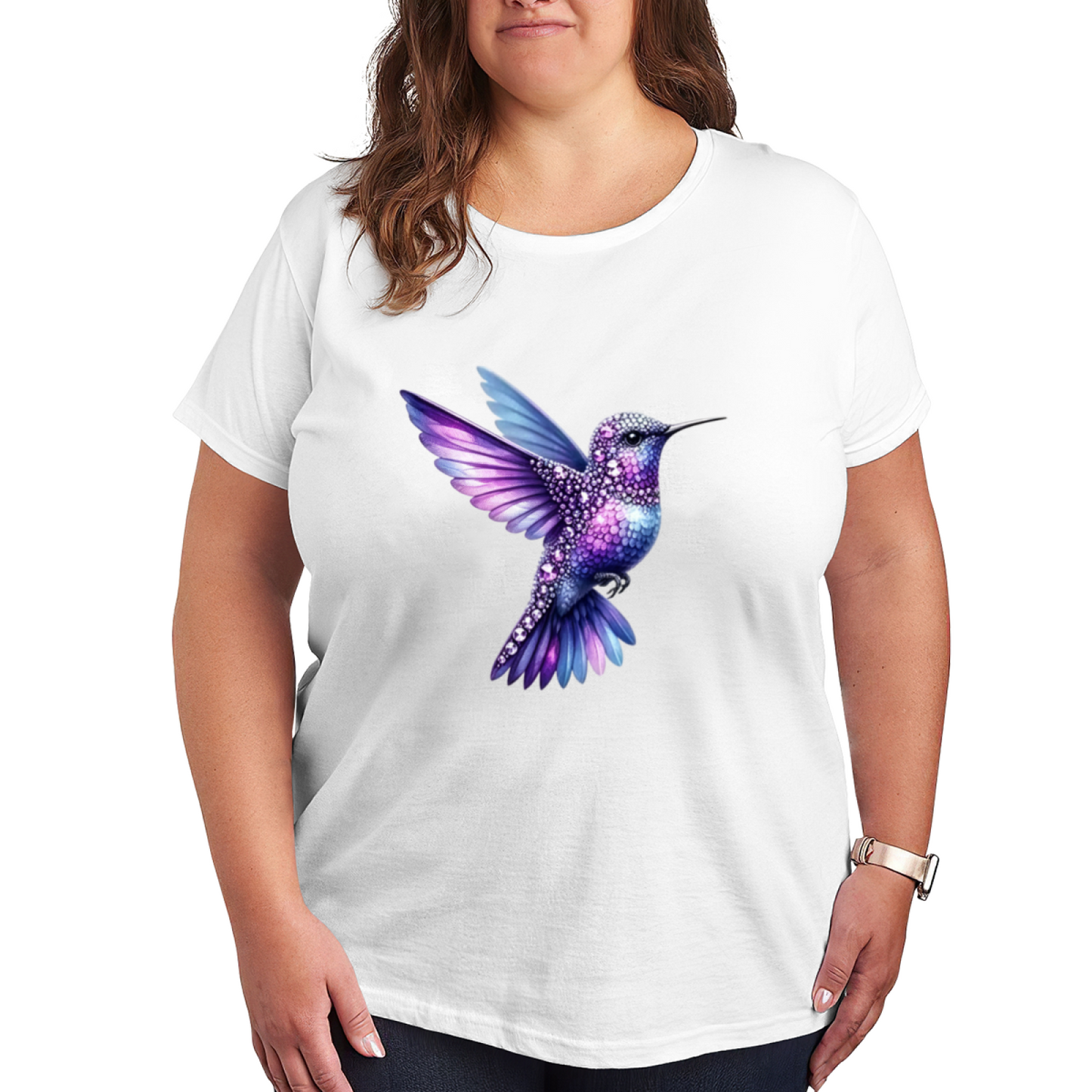 Sparkly Purple Rhinestone Hummingbird Shimmer Tee
