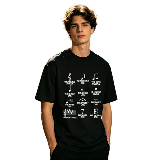 Men's Funny Music Note Types Musician Band Graphic T-Shirt