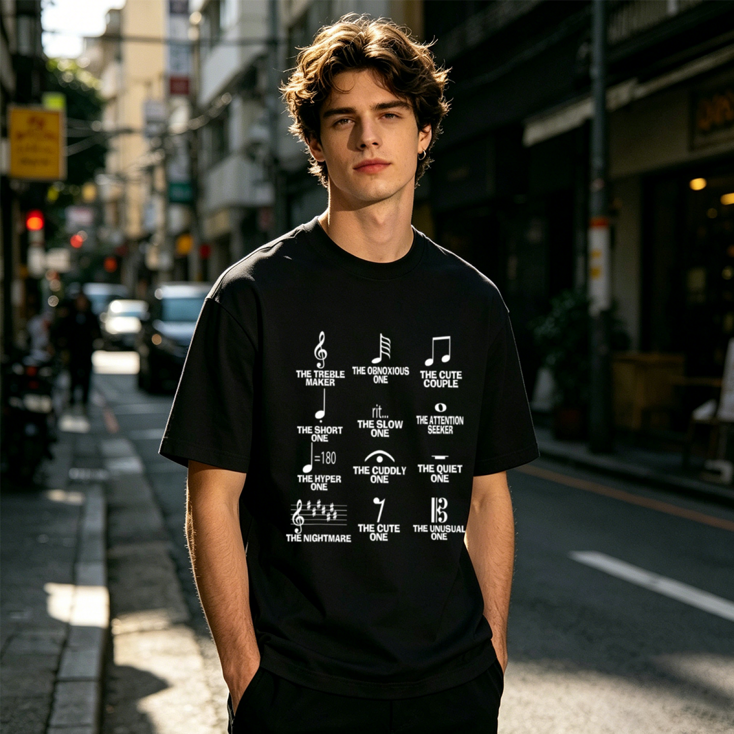 Men's Funny Music Note Types Musician Band Graphic T-Shirt