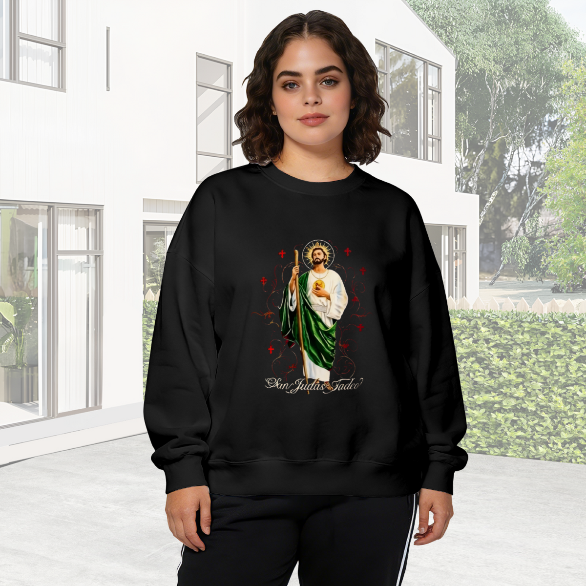 Saint Jude San Judas Tadeo Religious Art Crewneck Sweatshirt
