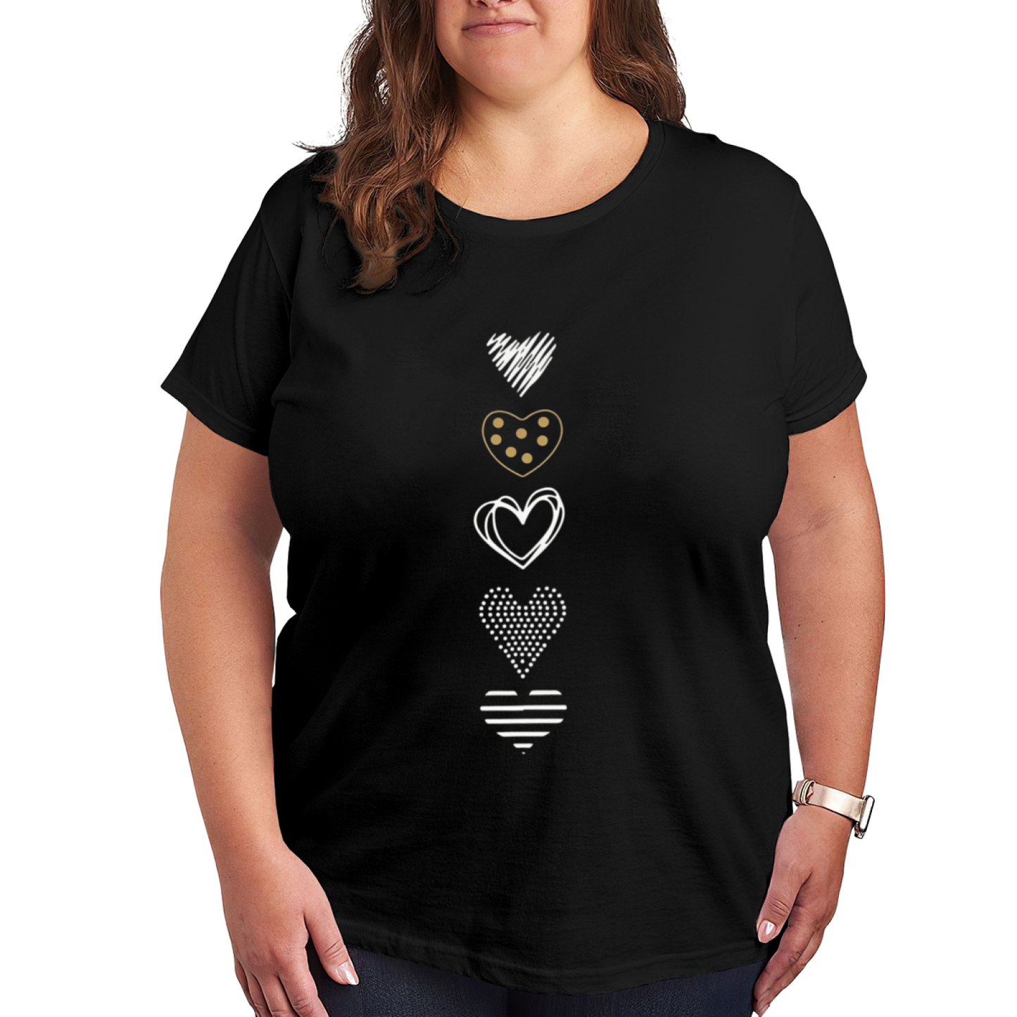 Multi Texture Line Hearts Minimalist Women¡¯s Tee
