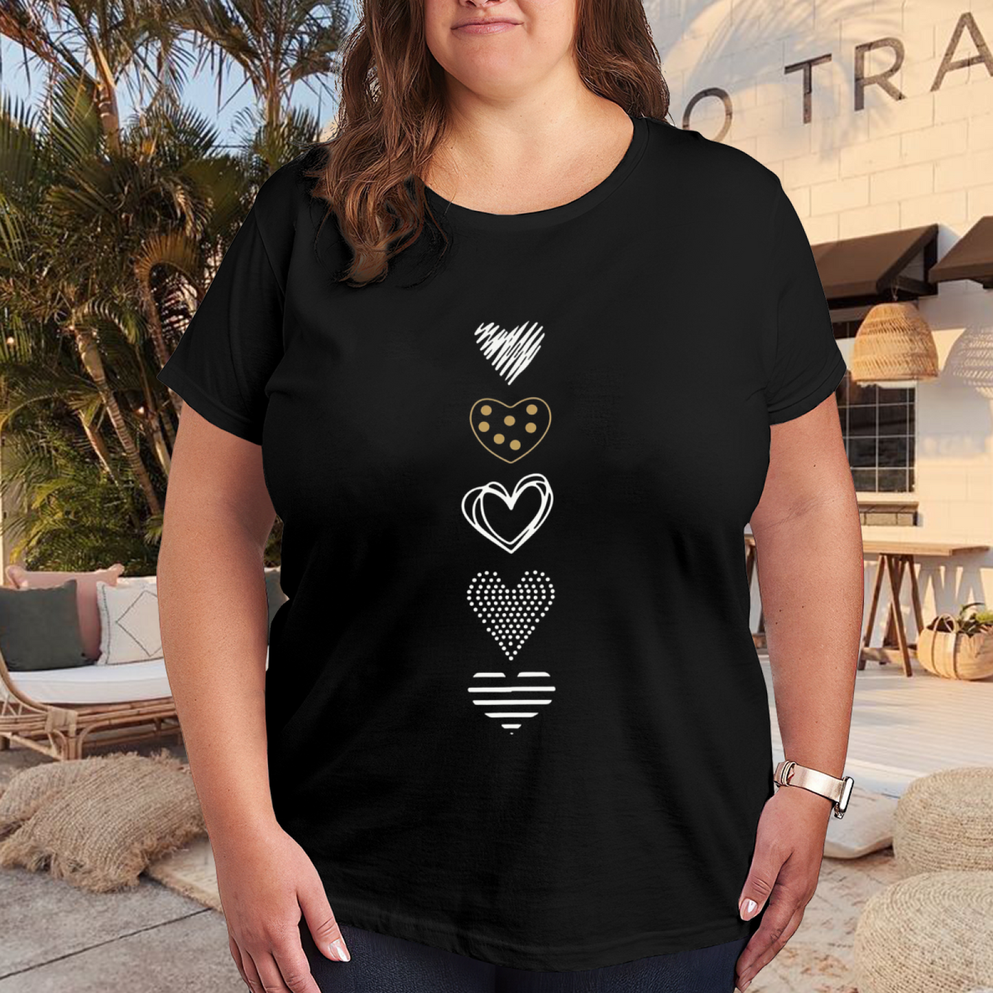 Multi Texture Line Hearts Minimalist Women¡¯s Tee