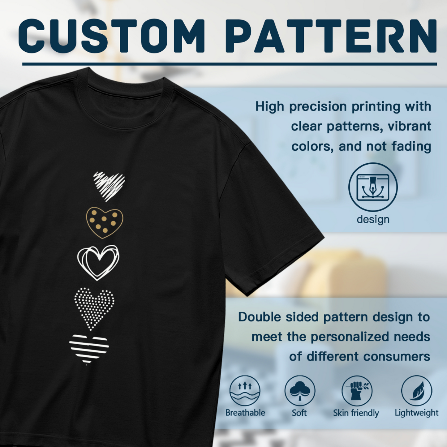 Multi Texture Line Hearts Minimalist Women¡¯s Tee