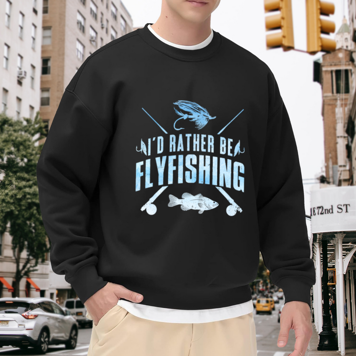 I'd Rather Be Flyfishing Fisherman Crewneck Sweatshirt Fishing Hobby Graphic Pullover