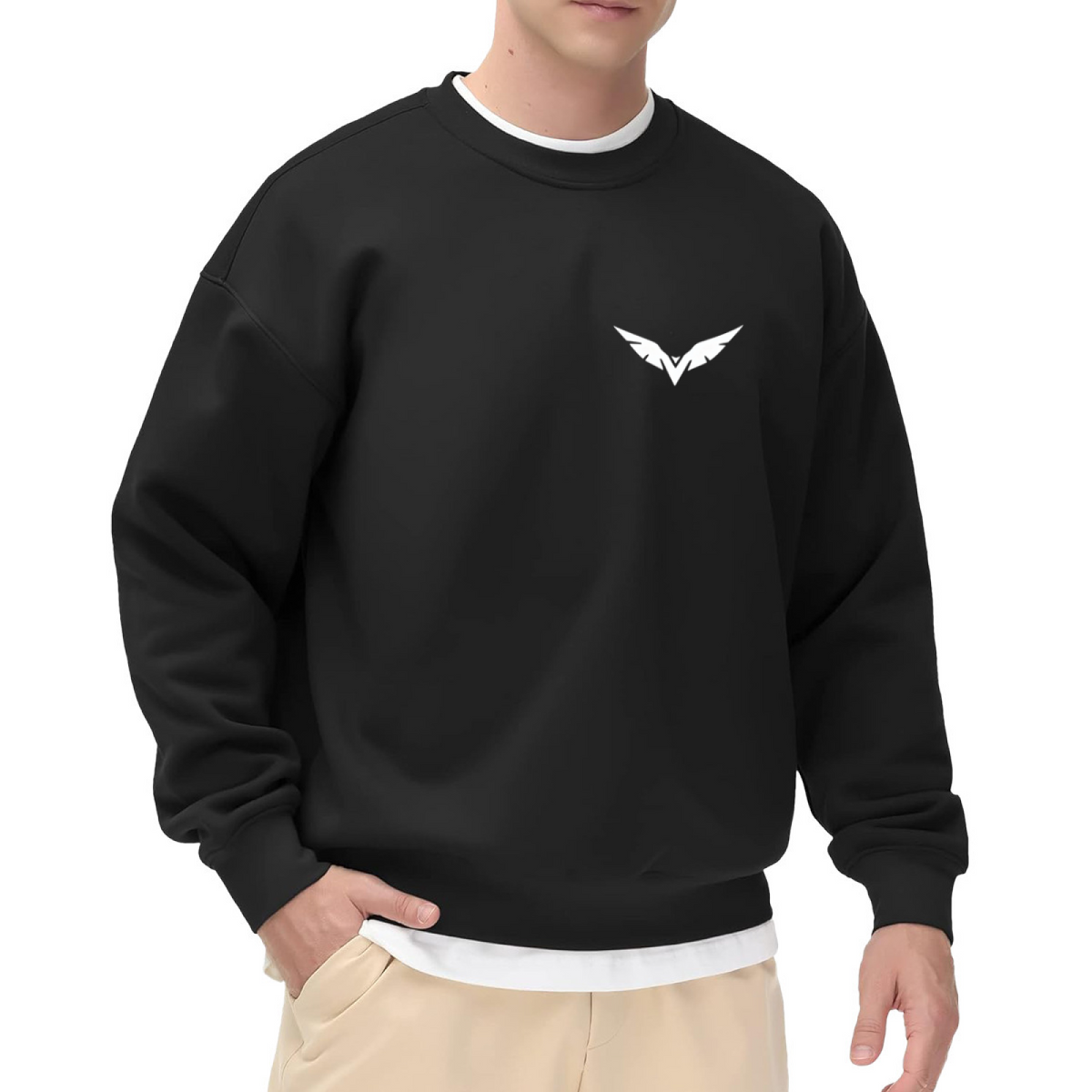Minimal Wing Chest Logo Casual Crewneck Sweatshirt