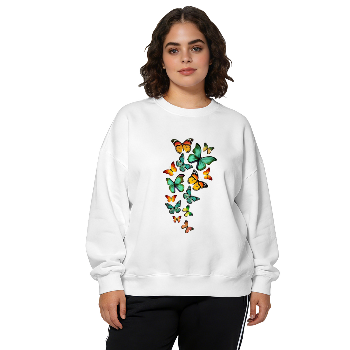 Nature?Inspired Multicolor Flying Butterflies Cluster Crewneck Sweatshirt