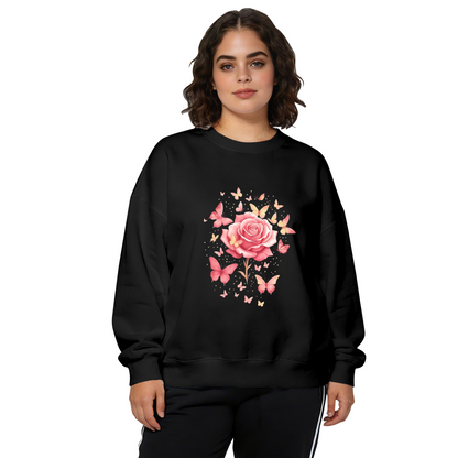 Elegant White Butterfly Silhouette Crewneck Sweatshirt | Minimal Dark Tone Graphic Top