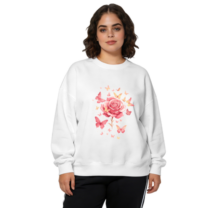 Elegant White Butterfly Silhouette Crewneck Sweatshirt | Minimal Dark Tone Graphic Top
