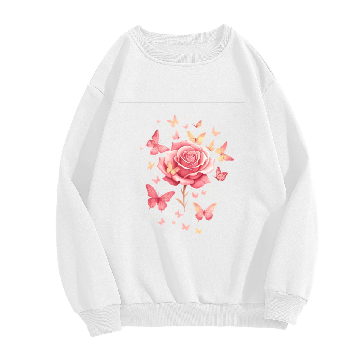 Elegant White Butterfly Silhouette Crewneck Sweatshirt | Minimal Dark Tone Graphic Top