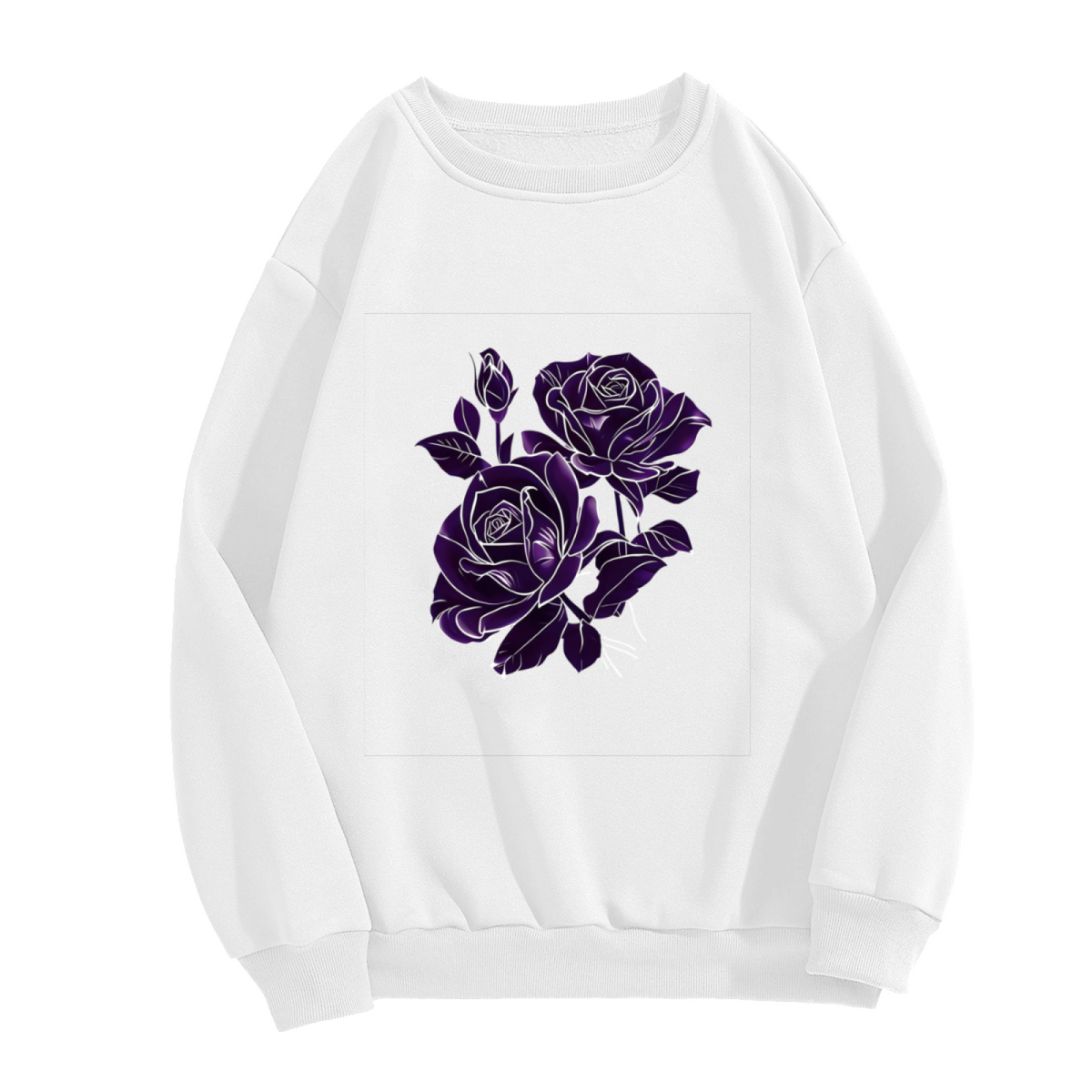 Elegant Dark Purple Rose Outline Art Crewneck Sweatshirt