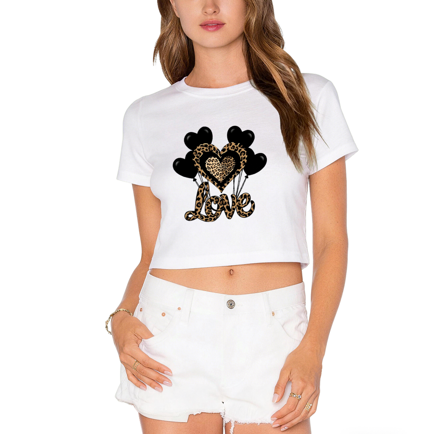 Leopard Love Heart Balloon Green Crop Top