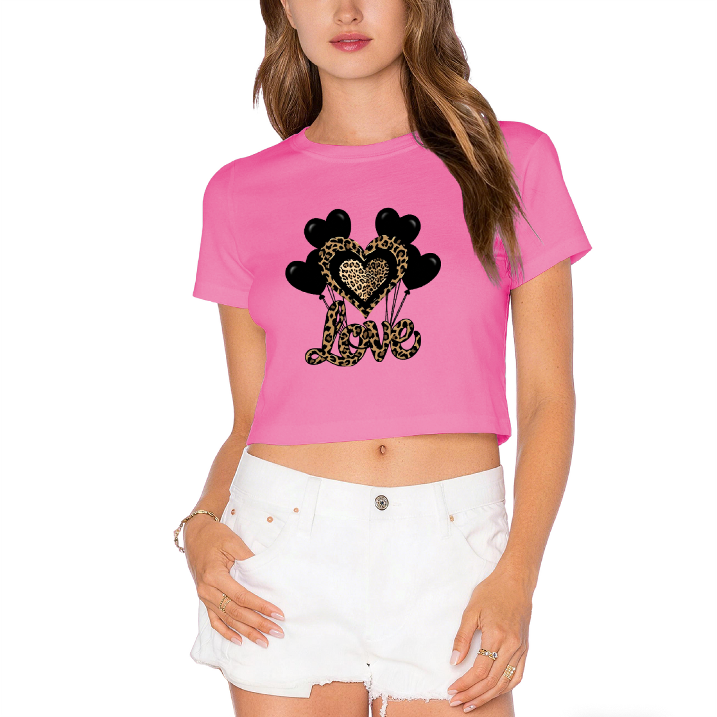 Leopard Love Heart Balloon Green Crop Top