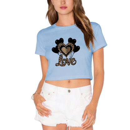 Leopard Love Heart Balloon Green Crop Top