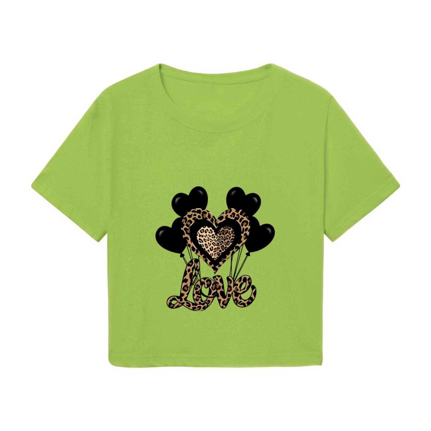 Leopard Love Heart Balloon Green Crop Top