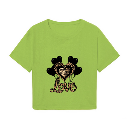Leopard Love Heart Balloon Green Crop Top