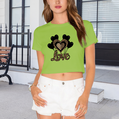 Leopard Love Heart Balloon Green Crop Top
