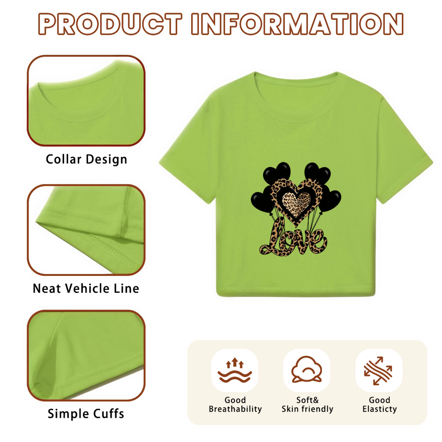 Leopard Love Heart Balloon Green Crop Top