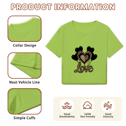 Leopard Love Heart Balloon Green Crop Top