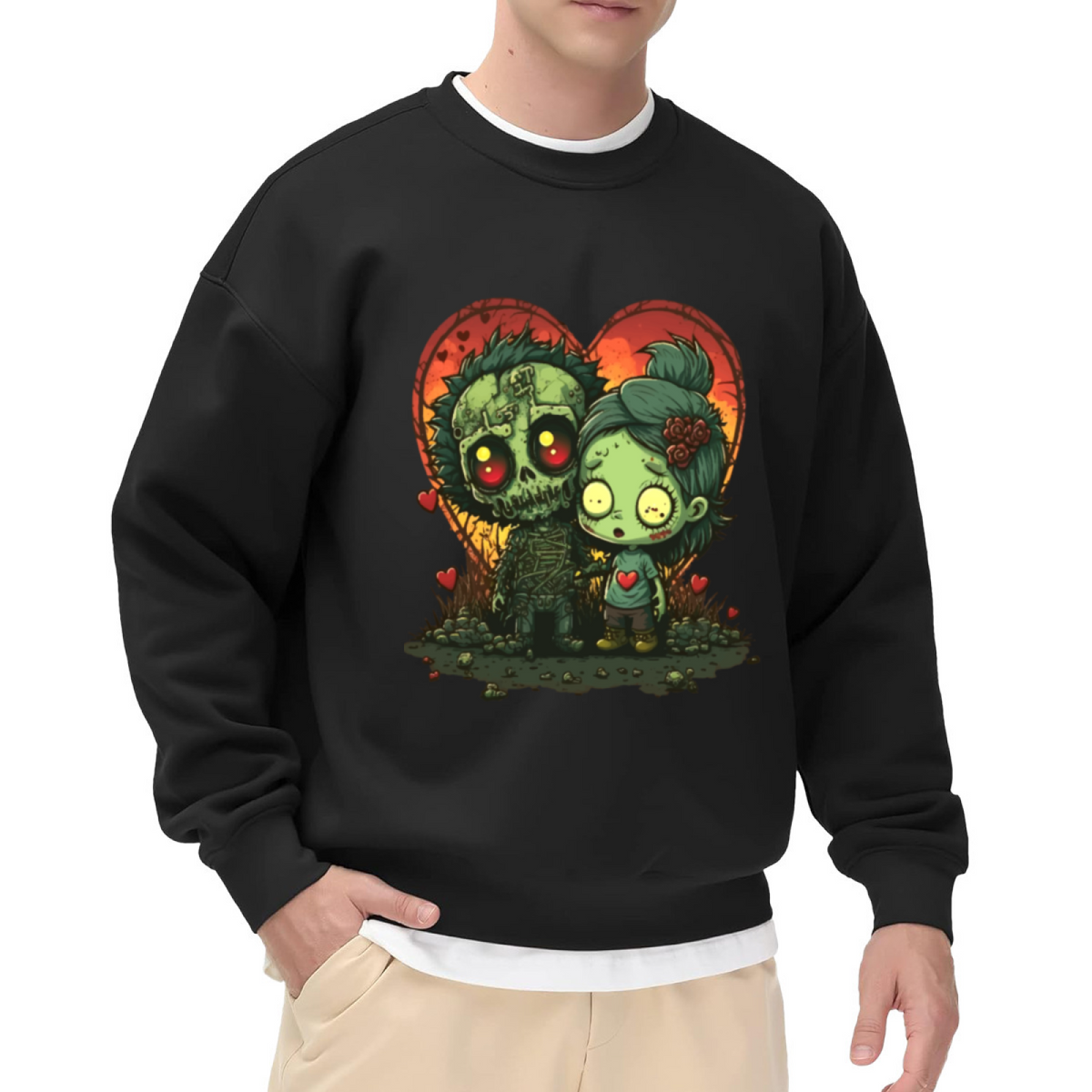 Cute Zombie Couple Valentine Heart Halloween Crewneck Sweatshirt