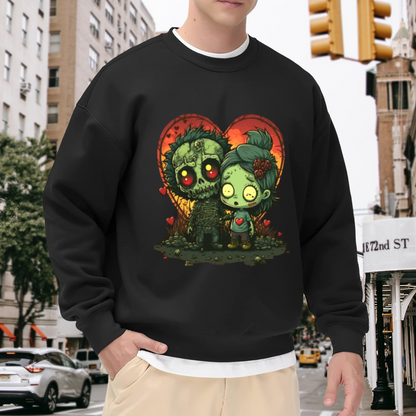 Cute Zombie Couple Valentine Heart Halloween Crewneck Sweatshirt