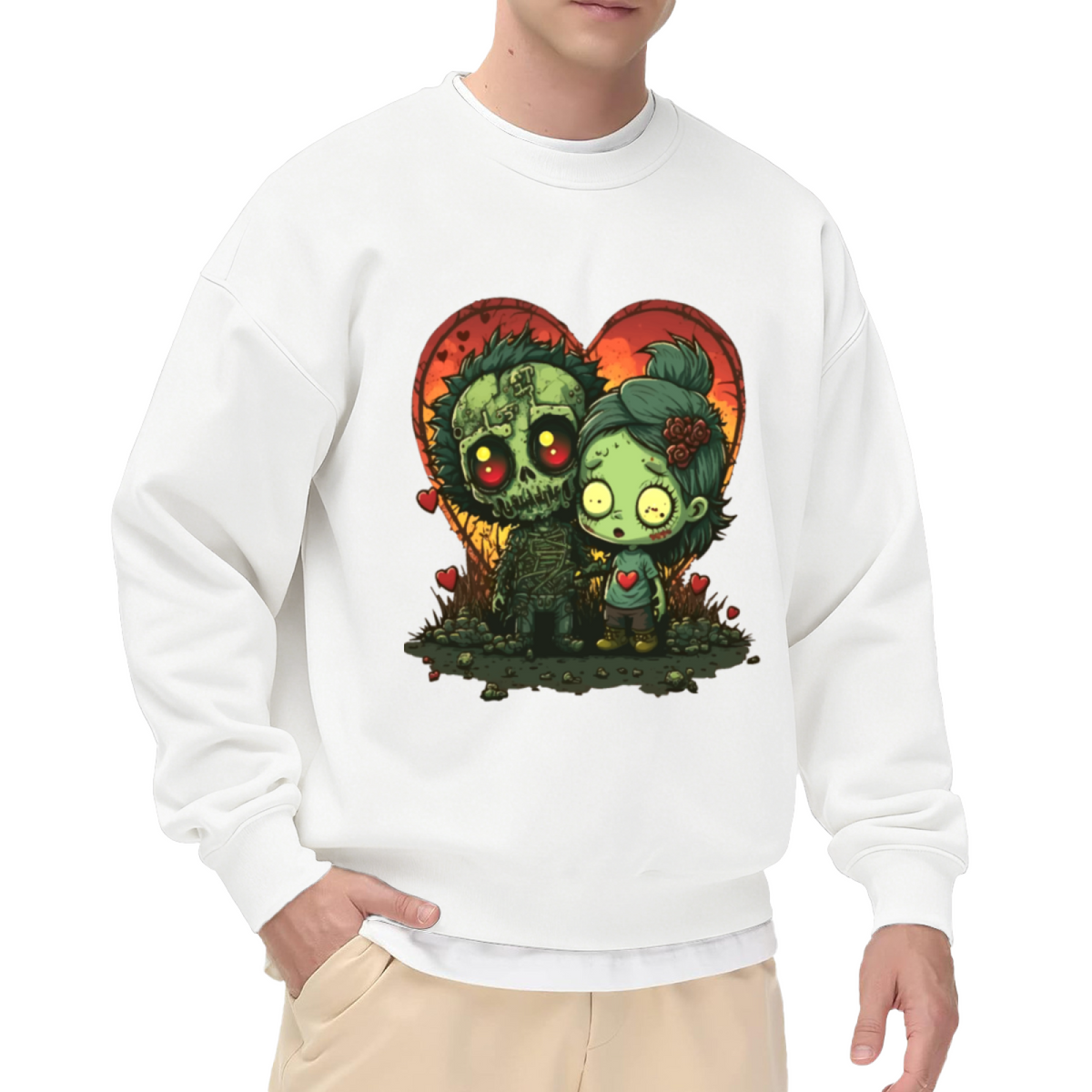 Cute Zombie Couple Valentine Heart Halloween Crewneck Sweatshirt