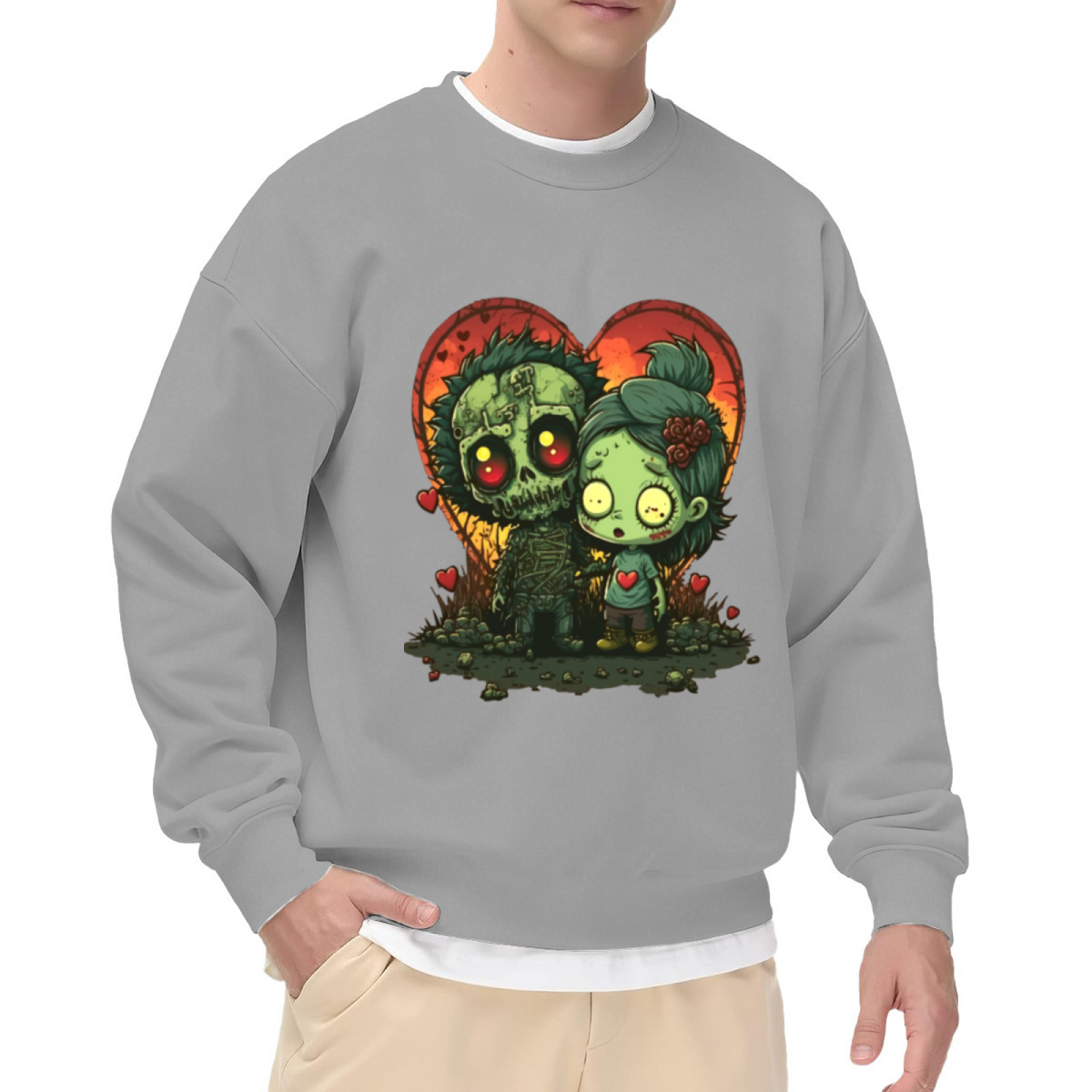 Cute Zombie Couple Valentine Heart Halloween Crewneck Sweatshirt