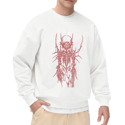 Red Cyber Skeleton Gothic Streetwear White Crewneck