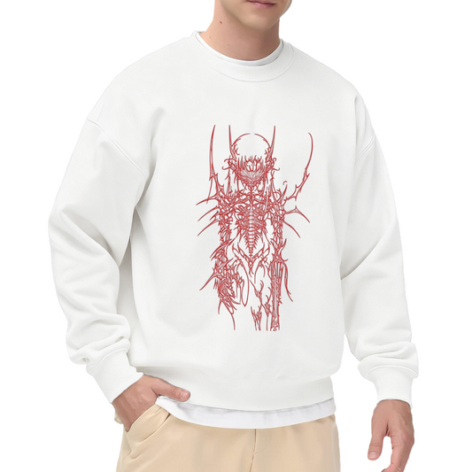 Red Cyber Skeleton Gothic Streetwear White Crewneck