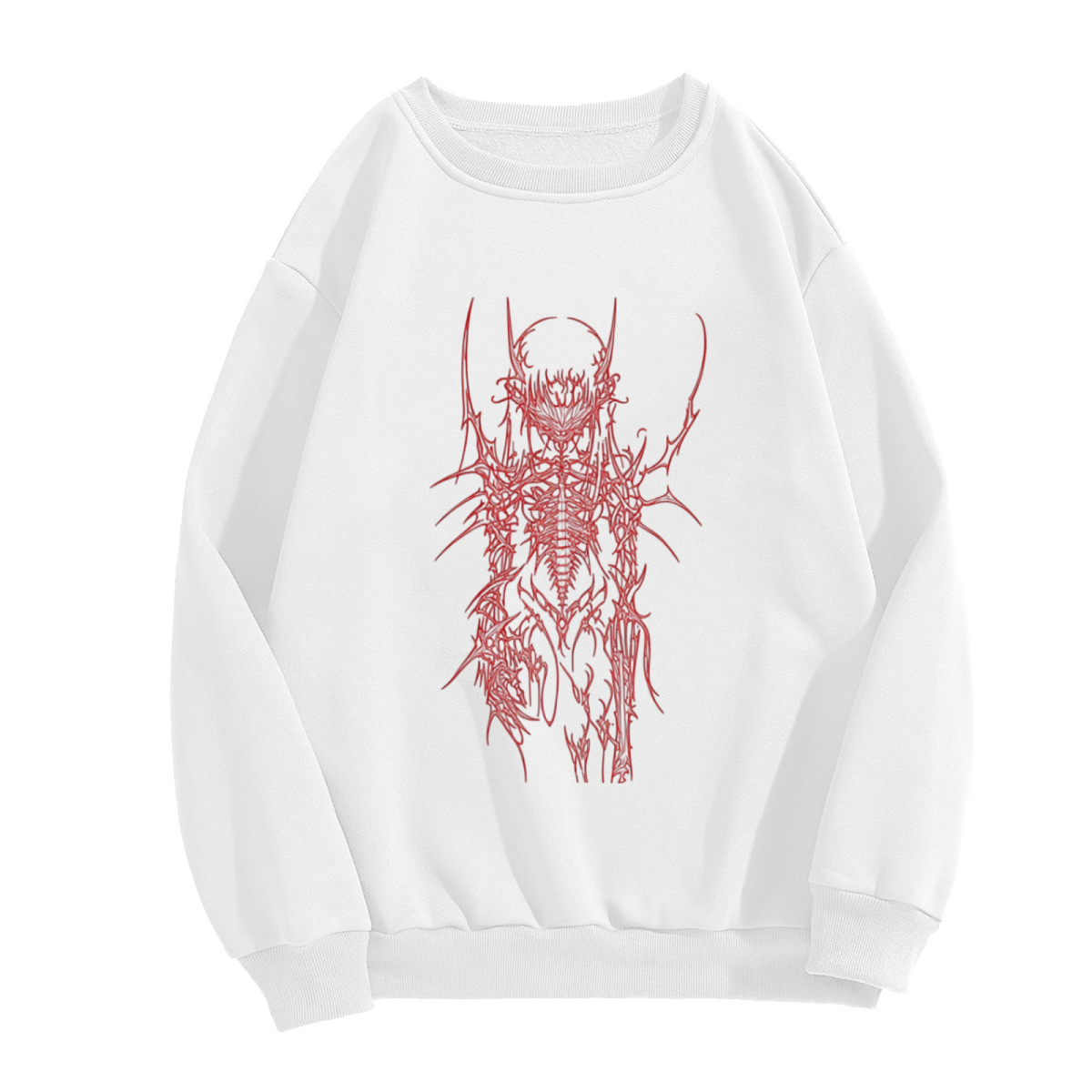 Red Cyber Skeleton Gothic Streetwear White Crewneck