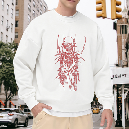 Red Cyber Skeleton Gothic Streetwear White Crewneck