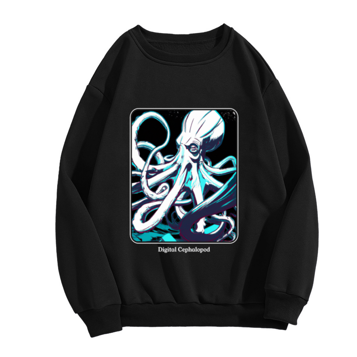 Digital Cephalopod Cool Octopus Art Crewneck Sweatshirt Ocean Creature Graphic Pullover
