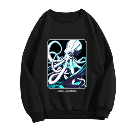 Digital Cephalopod Cool Octopus Art Crewneck Sweatshirt Ocean Creature Graphic Pullover