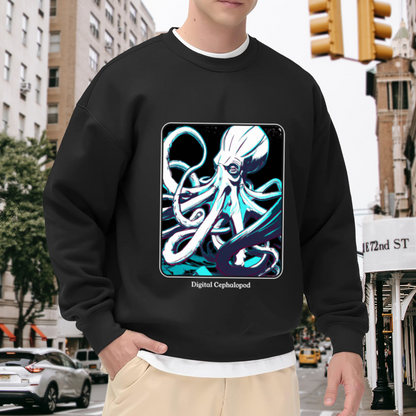 Digital Cephalopod Cool Octopus Art Crewneck Sweatshirt Ocean Creature Graphic Pullover