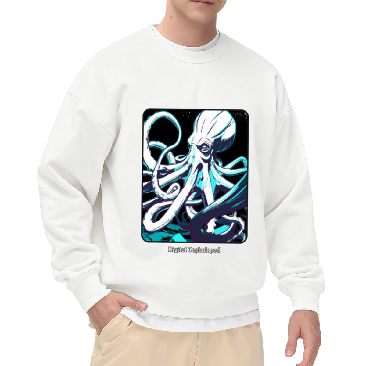 Digital Cephalopod Cool Octopus Art Crewneck Sweatshirt Ocean Creature Graphic Pullover